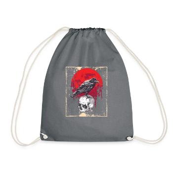 Gothic Skull-Red Moon-Black Crow - Drawstring Bag - grey - Front