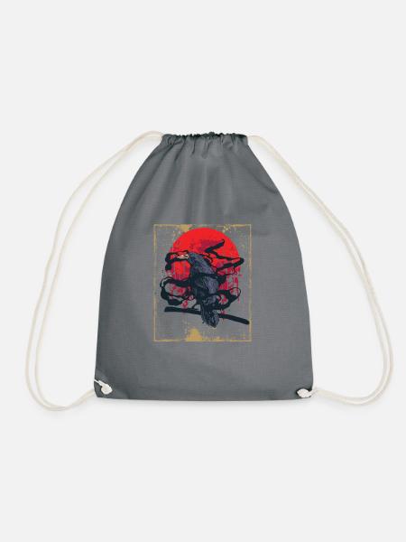 Gotischer Schädel-roter Mond-schwarze Krähe - Turnbeutel - Grau