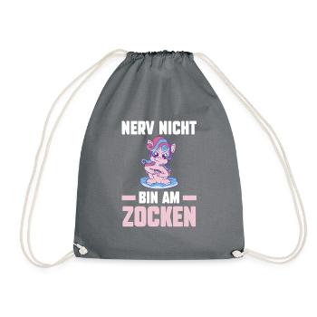 Nerv Nicht Bin Am Zocken Einhorn Gamer - Turnbeutel - Grau - Vorne