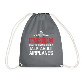 Warnung Ich Kann Spontan Über Flugzeuge Pilot - Turnbeutel - Grau - Vorne