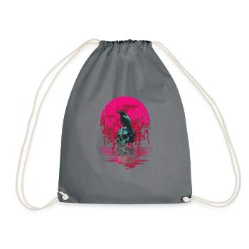 Gothic Skull Red Moon Black Crow - Drawstring Bag - grey - Front