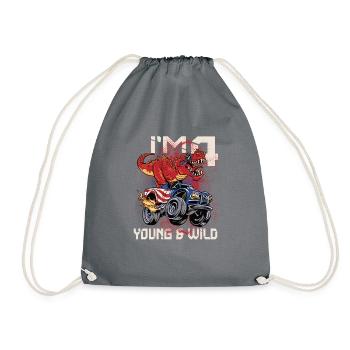 4th Birthday Kids Monster Dino Truck I'm 4 - Drawstring Bag - grey - Front