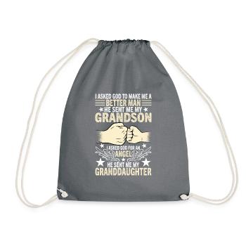I asked God to make me a better man - Drawstring Bag - grey - Front