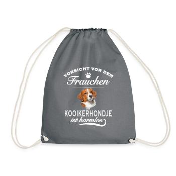 Vorsicht vor dem Frauchen - Kooikerhondje harmlos. - Turnbeutel - Grau - Vorne