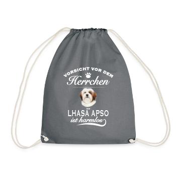 Vorsicht vor dem Herrchen, harmlos - Lhasa Apso - Turnbeutel - Grau - Vorne