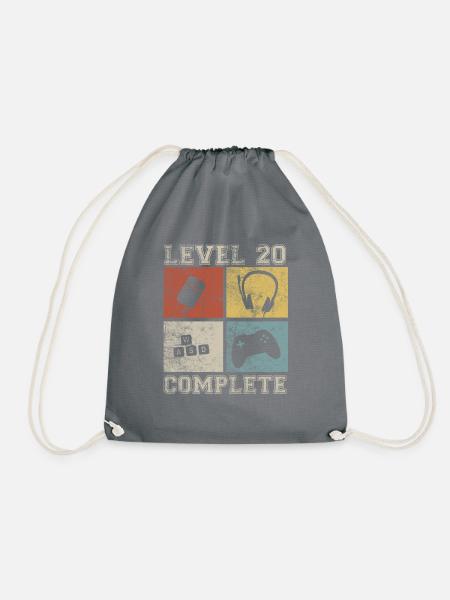20 Geburtstag Gamer Level 20 complete Vintage - Turnbeutel - Grau