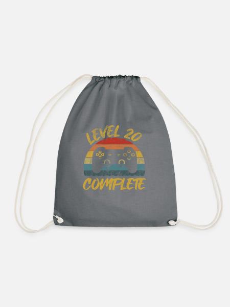 20 Geburtstag Gamer Level 20 complete Vintage - Turnbeutel - Grau