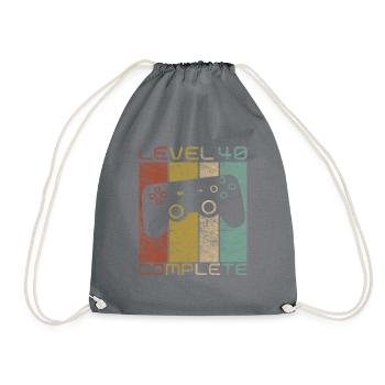 40 Birthday Gamer Level 40 complete Vintage - Drawstring Bag - grey - Front