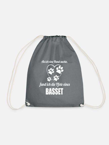 Hand & Pfote - Spruch - Basset - Turnbeutel - Grau