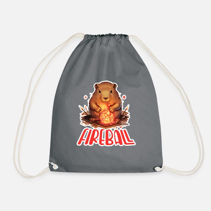 Capybara role-playing mage conjures up fireball - Drawstring Bag - grey