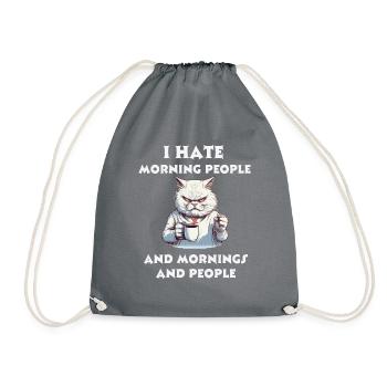Funny angry cat/ I hate Morning people - Drawstring Bag - grey - Front