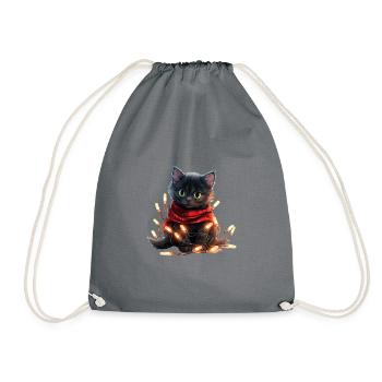 Christmas Lights Cat Christmas - Drawstring Bag - grey - Front