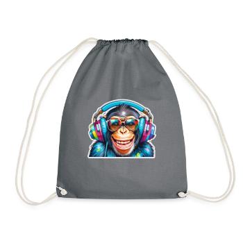 Cool monkey with headphones and sunglasses - Drawstring Bag - grey - Front