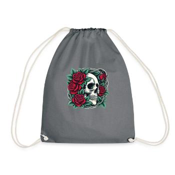 Skeleton Skull Rose Retro Rose Lover Graphic - Drawstring Bag - grey - Front