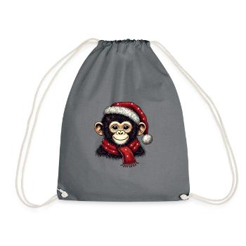 Christmas chimpanzee with hat and scarf - Drawstring Bag - grey - Front