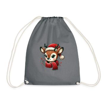 Christmas reindeer with scarf and hat - Drawstring Bag - grey - Front