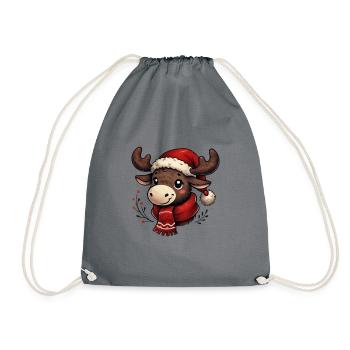 Mignon renne avec chapeau de Père Noël - Sac de sport léger - gris - Devant