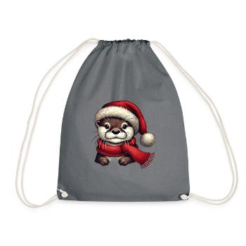 Cute otter with santa hat and scarf - Drawstring Bag - grey - Front