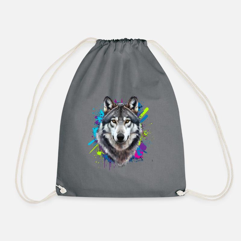 Strong wolf art with colours - Drawstring Bag - grey