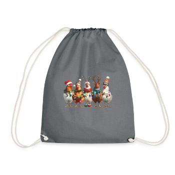 Weihnachtliche Hühner Mit Lichterketten Und Mützen - Turnbeutel - Grau - Vorne