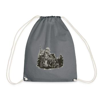 Hunter with dog in the forest close to nature - Drawstring Bag - grey - Front