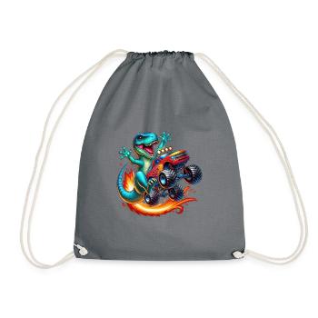 Adventurous dinosaur on monster truck - Drawstring Bag - grey - Front