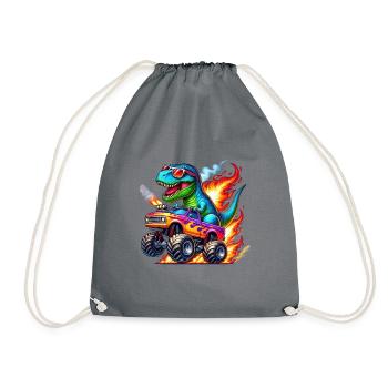 Adventurous dinosaur on monster truck - Drawstring Bag - grey - Front