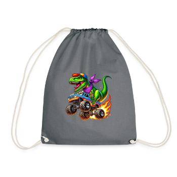 Adventurous dinosaur on monster truck - Drawstring Bag - grey - Front