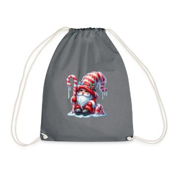 Cute Christmas gnome with candy cane - Drawstring Bag - grey - Front