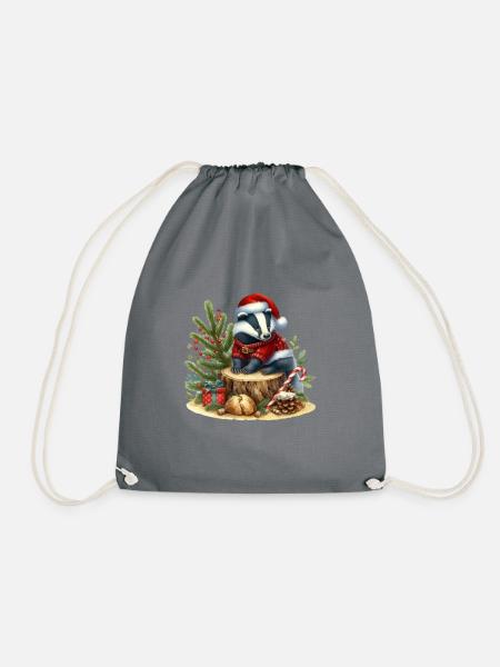 Weihnachtlicher Dachs Mit Geschenken - Turnbeutel - Grau