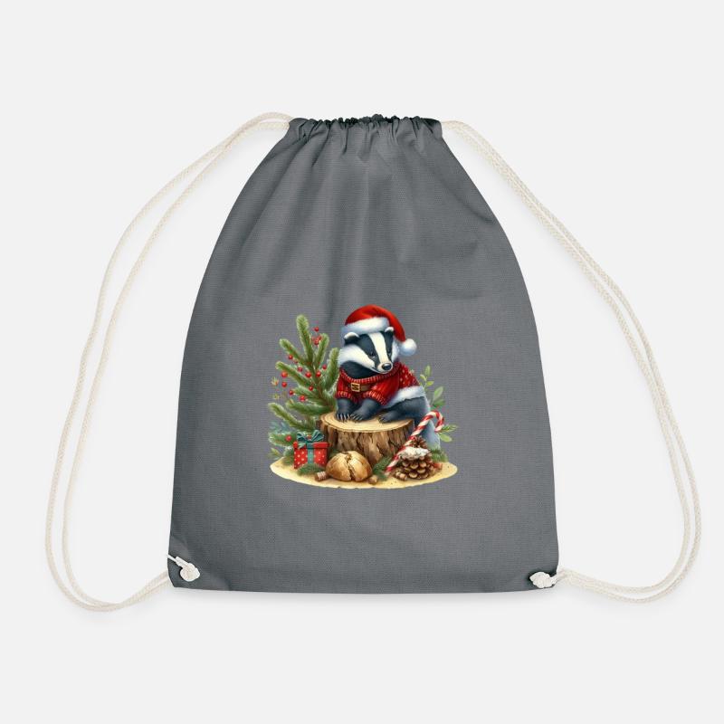 Weihnachtlicher Dachs Mit Geschenken - Turnbeutel - Grau