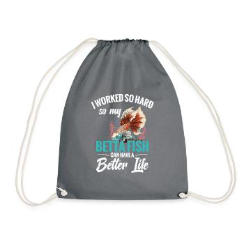 I'm working hard to make my betta fish a - Drawstring Bag - grey - Front