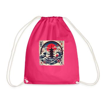 Traditional Japanese Pagoda, - Drawstring Bag - fuchsia - Front