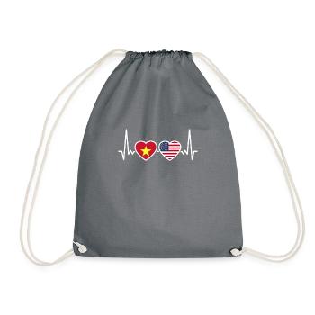Vietnam USA Heartbeat Flag Vietnamese - Drawstring Bag - grey - Front