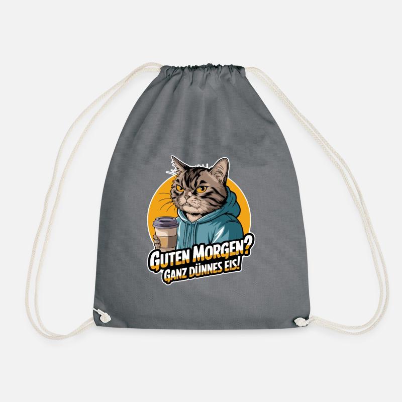 Guten Morgen? Ganz Dünnes Eis! Katze Mit Kaffee - Turnbeutel - Grau