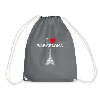 I love Barcelona Cool Heart Flagge Eiffelturm Wortspiel - Turnbeutel - Grau - Vorne