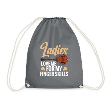 Ladies love me for my finger skills. - Drawstring Bag - grey - Front