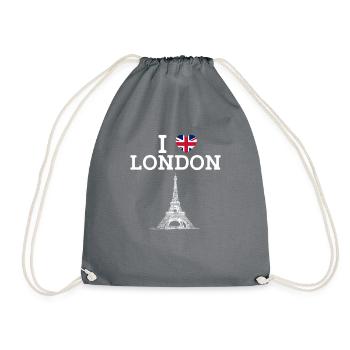 Ich liebe London Eiffelturm Herz Flagge Liebhaber Wortspiel - Turnbeutel - Grau - Vorne