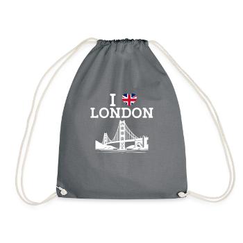 I Love London Golden Gate Cool England Heart Flagge - Turnbeutel - Grau - Vorne