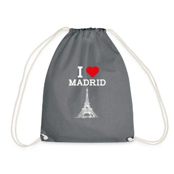 I Love Madrid Cool Heart Flag Spain Eiffel Tower - Drawstring Bag - grey - Front
