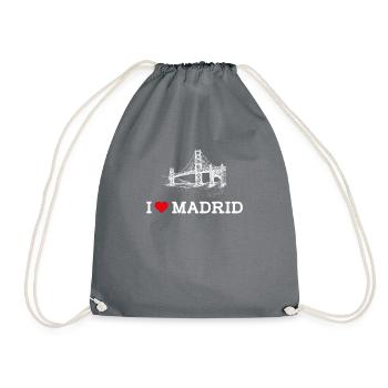 I Love Madrid Golden Gate Spain Lover Heart Flag - Drawstring Bag - grey - Front