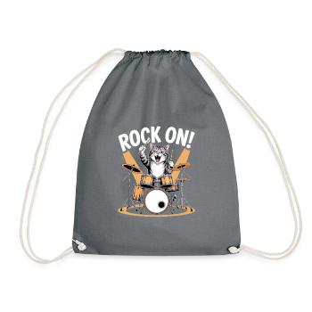 Rock On Cat Drum Art - Drawstring Bag - grey - Front