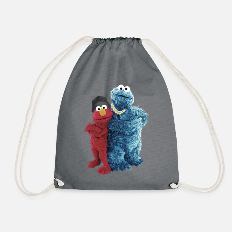 Sesame Street Gangster Pose Cookie Monster Elmo - Drawstring Bag - grey