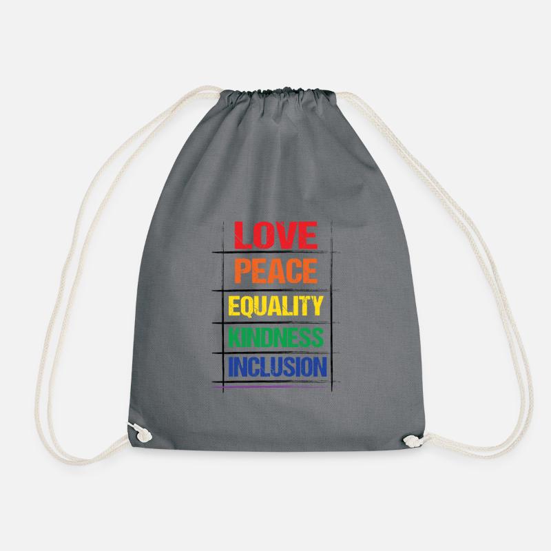 Love Peace Equality Kindess Inclusion Rainbow Lgbt - Turnbeutel - Grau