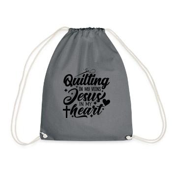 Quilting In My Veins Jesus In My Heart Crocheting - Turnbeutel - Grau - Vorne