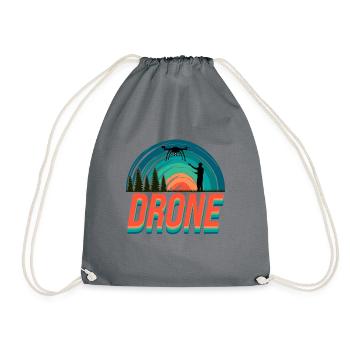 Retro Graphic Drone Flying Quadcopter Pilot RC Dro - Drawstring Bag - grey - Front