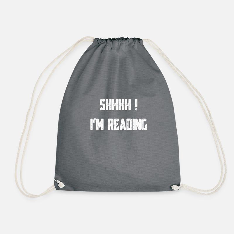 Shh I at Reading - Rest I Read - Drawstring Bag - grey