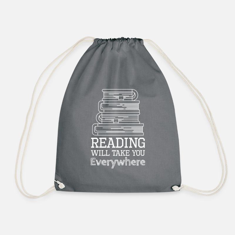 Reading - reading - book - shirt - Drawstring Bag - grey