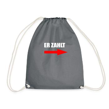 Er zahlt Lustig Funshirt - Turnbeutel - Grau - Vorne