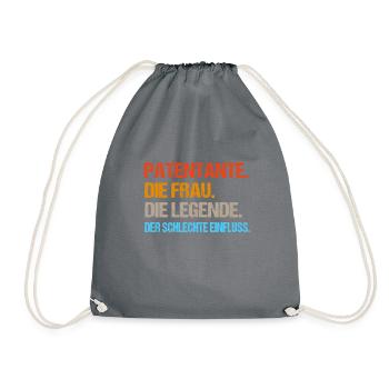 Patentante der schlechte Einfluss. Geschenk Tante - Turnbeutel - Grau - Vorne